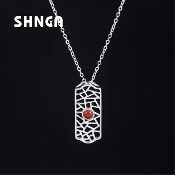 

SHNCA Brand Authentic Silver 925 Jewelry Necklace Vintage Hollow Rectangle Necklaces For Women Hypoallergenic BN036