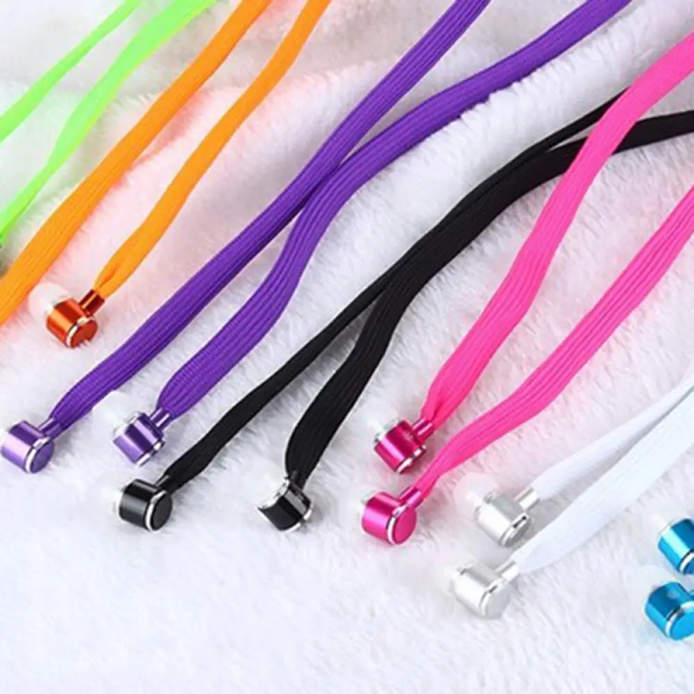 

Hot 1pair New Fashion Universal 3.5mm 120cm Shoe lace Stereo Handfree Headphone Super bass Music Earphone Headset With Mic