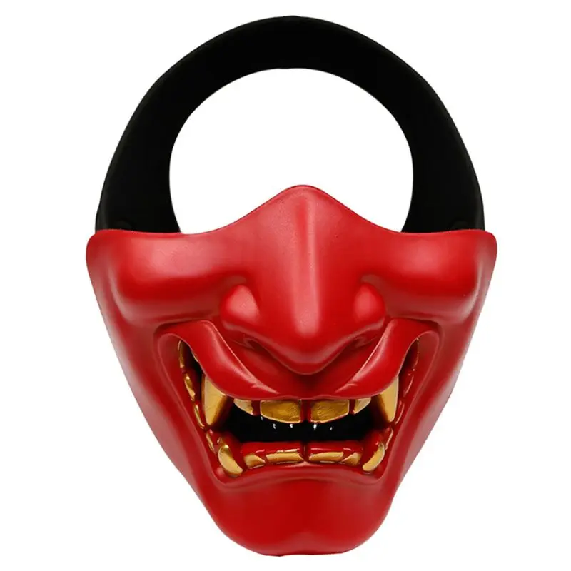 Half Face Mask Cosplay Kabuki Samurai Devil Tactical Halloween Party Festival Prom COS Devil Horror Face - Цвет: Red