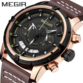 

MEGIR Luxury Men's Watches Multi-function Waterproof Large Dial Quartz Wristwatch Mens Watch Leather Clock relogio masculino