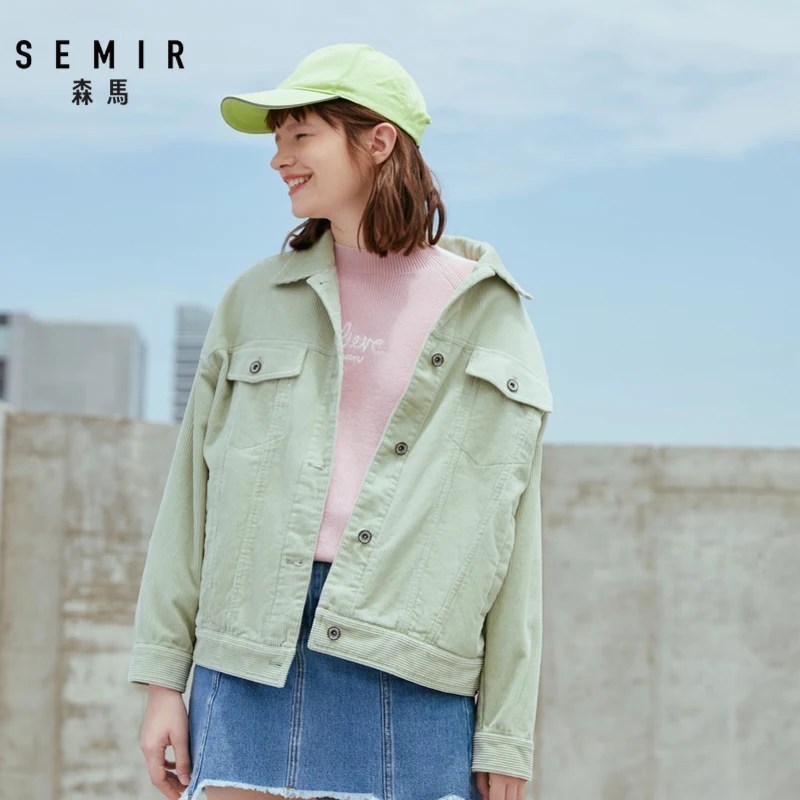 Женская Вельветовая куртка SEMIR, свободная куртка из хлопка с отложным воротником, осень 2019|Куртки| | АлиЭкспресс
