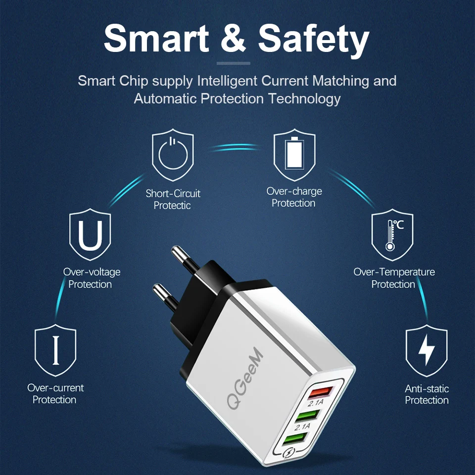 QGEEM 3 порта USB зарядное устройство для iPhone X Xiaomi EU US вилка QC 0 быстрое телефона