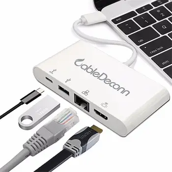 

4 in 1 Converter Type-C to HDMI Gigabit LAN USB3.0 Docking Station for MacBook Laptop