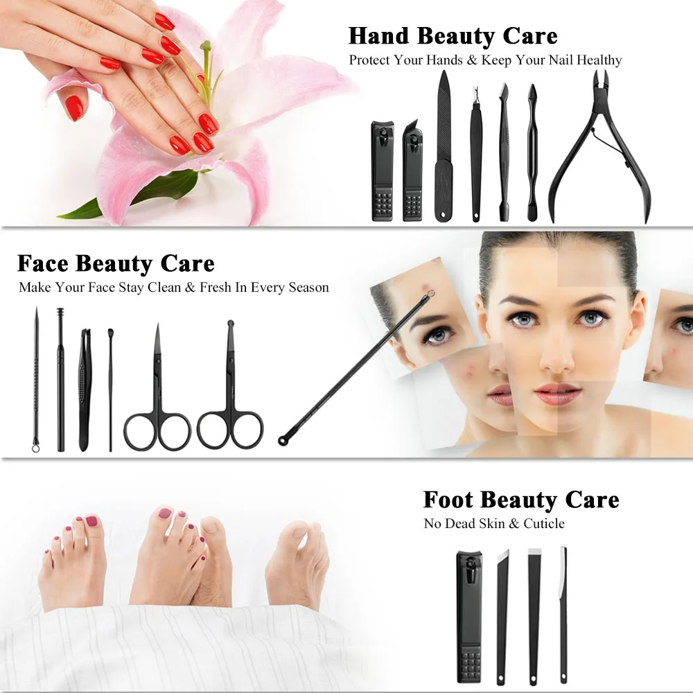 

18Pcs Stainless Steel Nail Clipper Cutter Manicure & Pedicure Set Nail Trimmer Multi-functional Nail Art Kit Travel&Grooming Kit