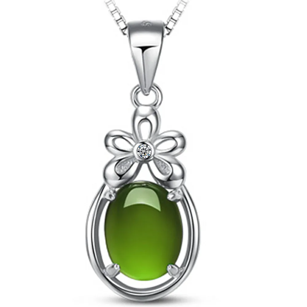

Женское ожерелье с подвеской, элегантное зеленое Нефритовое изумрудное ожерелье из драгоценных камней с цветами, подвеска из 18-каратного белого золота, подарочное Ювелирное Украшение на день рождения