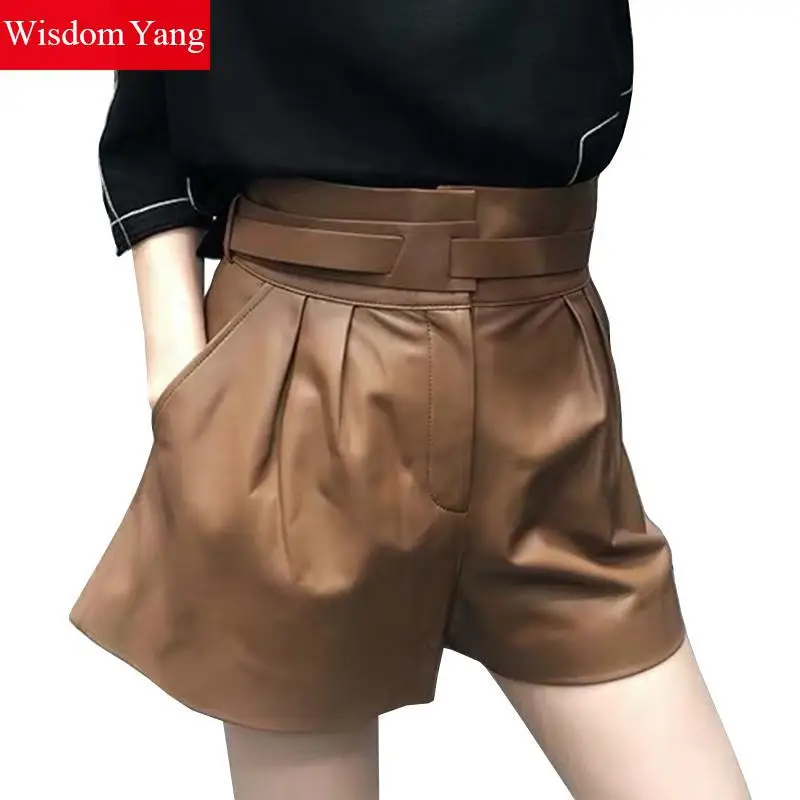 Herfst Black Khaki Schapen Huid Echt Leer Breed Been Broek Broek Kantoor Dames Womens Shorts Losse Broek Broek Kleding Herfst Black Khaki Schapen Huid Echt Leer Breed Been Broek Broek Kantoor Dames Womens Shorts Losse Broek Broek Kleding