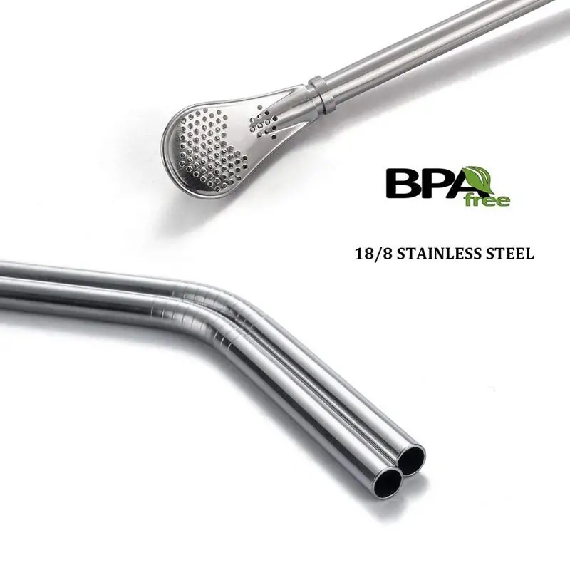 Stainless steel straw reusable 7-piece set, Bombilla straw cleaning brush for smoothies, milkshakes and hot coffee
