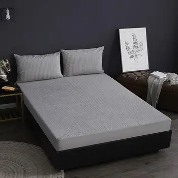 

Grey Stripes Japanese Style Water-proof Fitted Sheet(With Elastic Band) Cotton Towel Bed Mattress Protective Cover Polyester