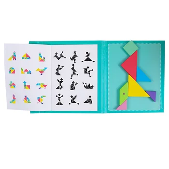 

Kids Adults Wooden Toy Magnetic Tangram Early Learning Brain Teaser Challenge IQ Educational Book Build Animals People Thinking
