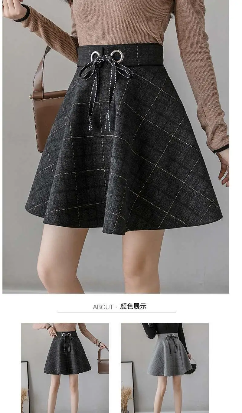 sequin skirt High Quality New Autumn Pocket Woolen Blend Winter Shorts Women Fashion Button Plaid Office Work Skirt Retro Women Mini Skirts denim skirts for women