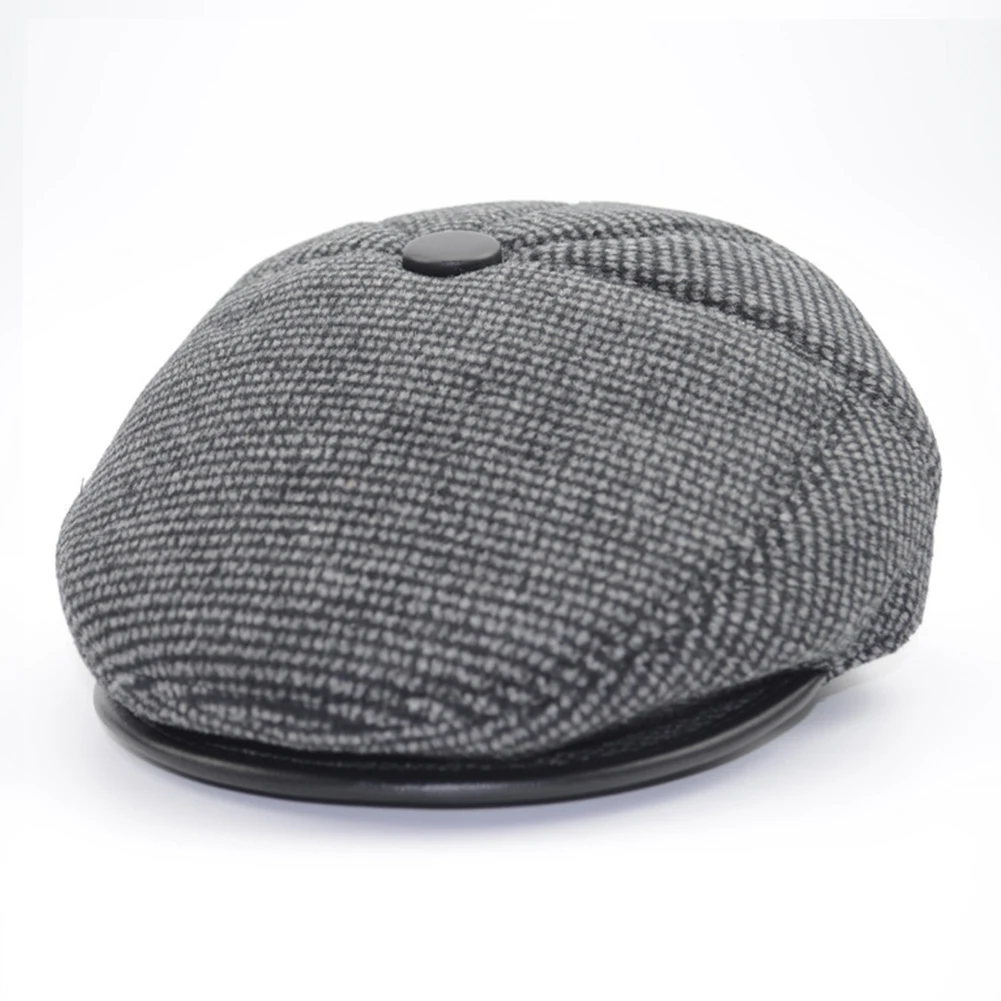 Gray Мужская плоская кепка с узором в елочку, защита ушей, Baker Tweed, Ретро стиль, для пожилых, Newsboy, повседневная осенне-зимняя шапка - Цвет: Gray