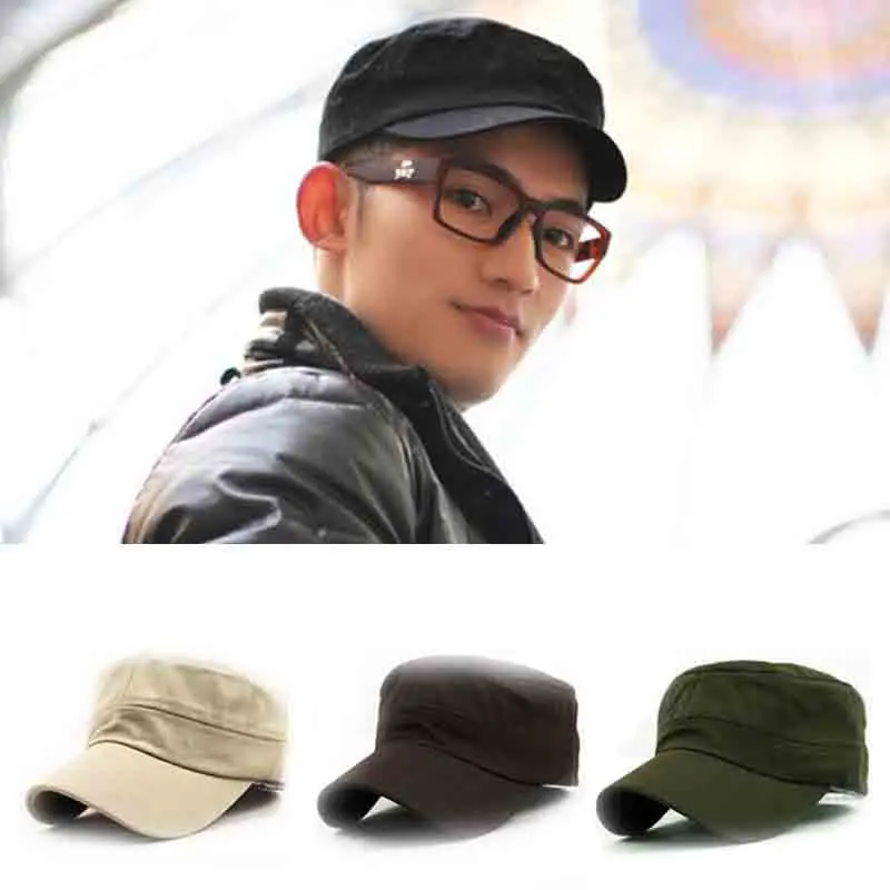 Unisex Vintage Plain Sport Visor Sun Hat Adjustable Military Cadet Style Cap