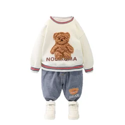 Fantasia infantil de algodão, roupas para meninas e meninos, camisetas de desenho animado com duas partes, trajes para crianças, moda primavera
