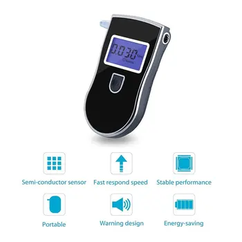 

Portable Police Breathalyzer Analyzer Detector Digital LCD Alcohol Sensor Breath Tester with 5 Disposable Mouth Pieces 818