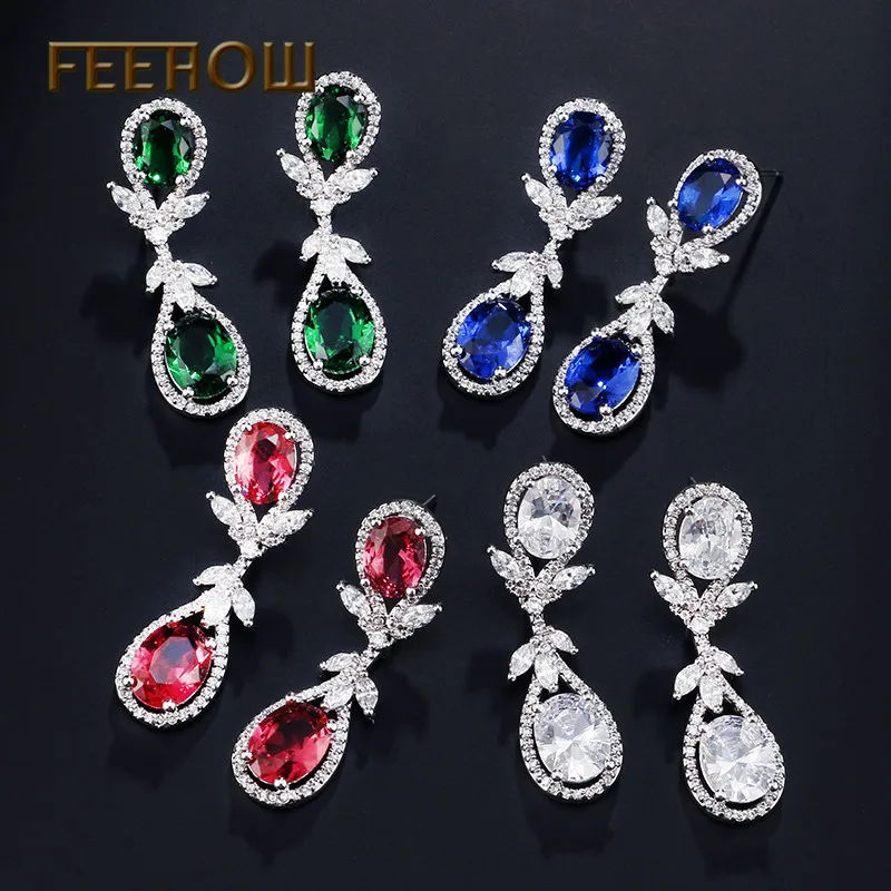 Женские винтажные серьги FEEHOW длинные капельки из чистого кубического циркония с