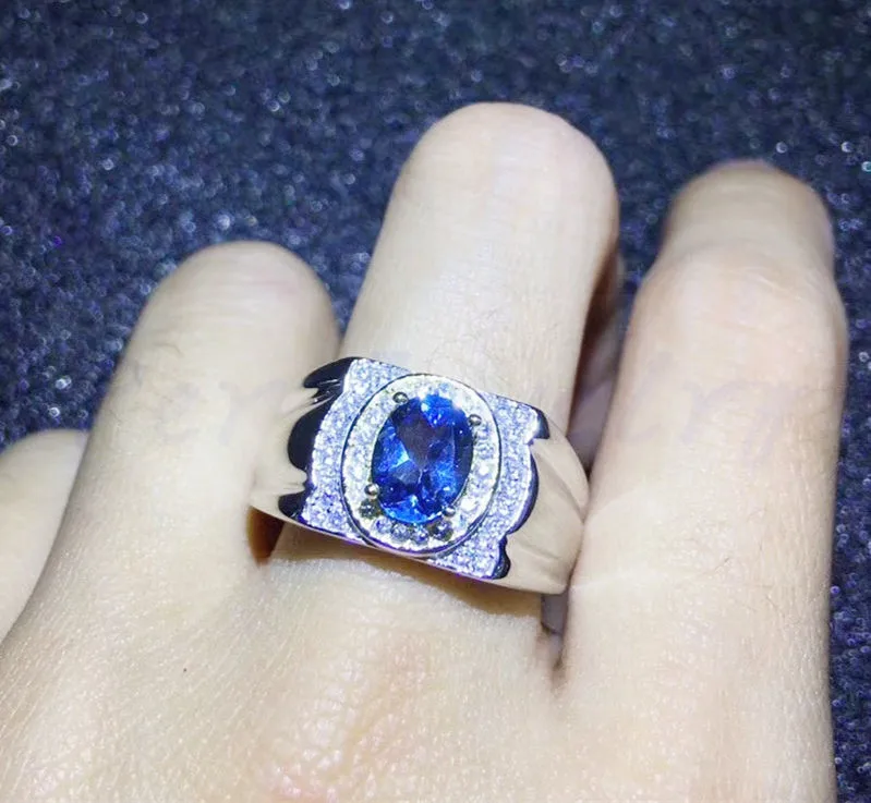 natural blue topaz Мужское кольцо,, натуральный настоящий голубой топаз или сапфир, серебро 925 пробы, 1.1ct, драгоценный камень для мужчин или wo мужчин J8040403 - Цвет камня: natural blue topaz