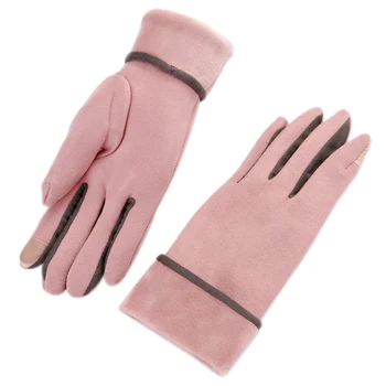 

Female Models Fall and Winter Plus Thick Suede Suede Introversion Press Gloves