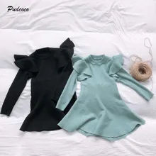 Коллекция года, брендовая От 0 до 4 лет, Детская вязаная для маленьких девочек, платье зимнее, мягкое, вязаное, хлопковое, однотонное, милое платье-пачка вечерние, новые, модные, для малышей, свитер