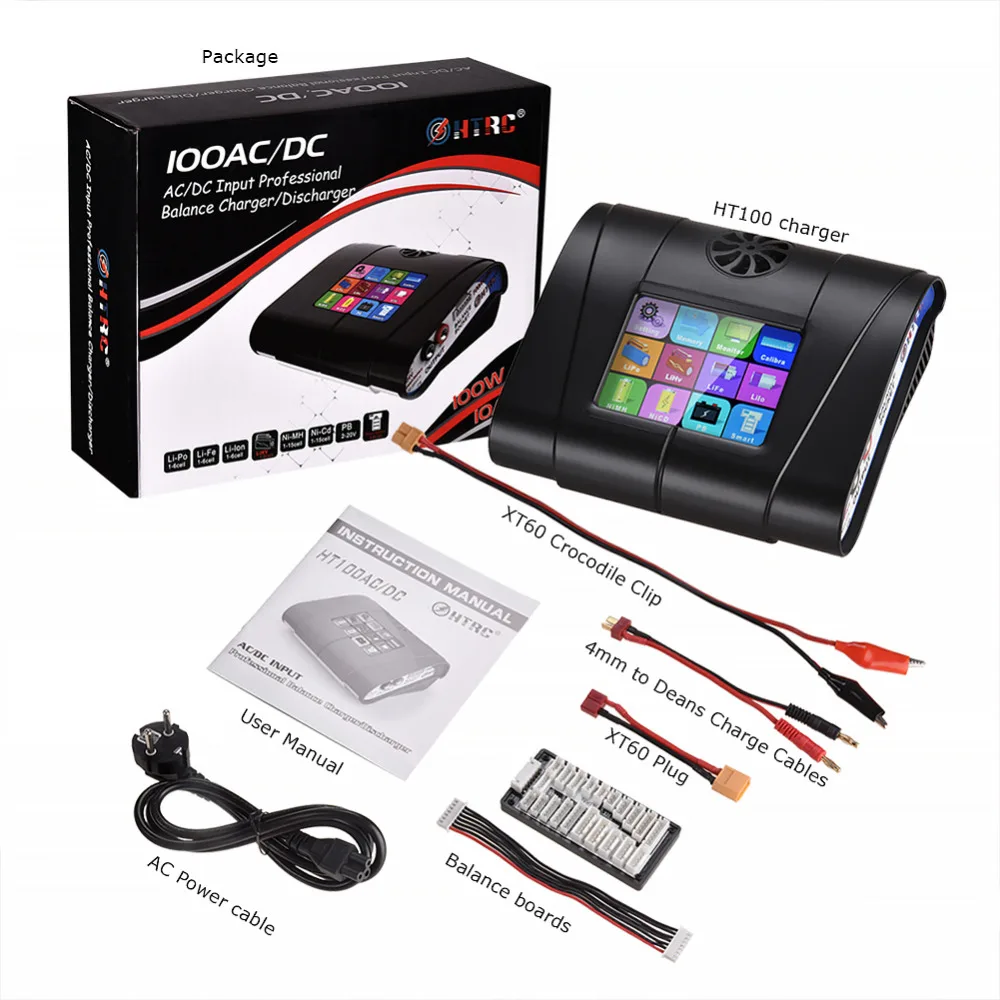 

HTRC 100W HT100 Lipo Charger AC DC LCD Touch Screen for Lion/LiPo/LiFe/LiHv Nicd/NiMh/PB Battery Balance Charger Discharger