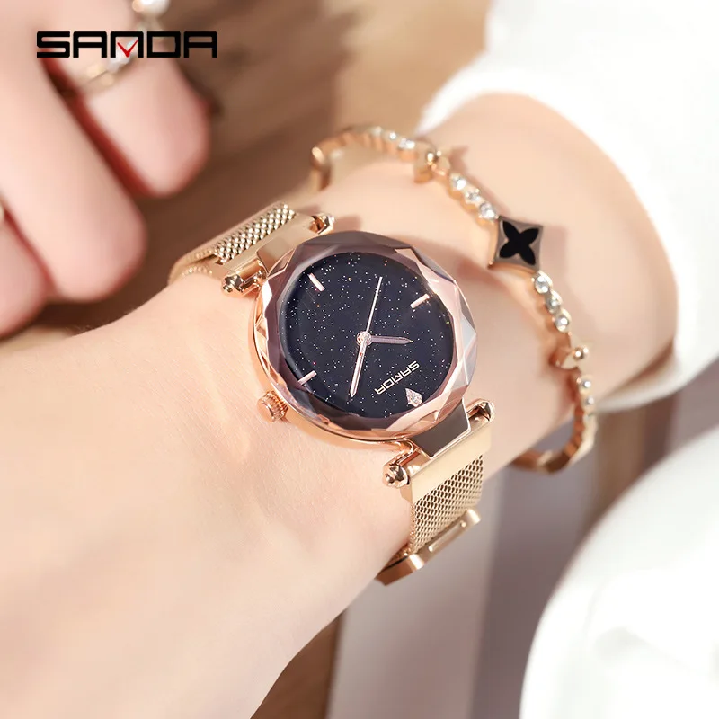 

SANDA Women Quartz Watch Fashion Bling Casual Ladies Watch Fashion Starry Sky Ultra-Thin Creative Wrist Watch Dress Bracelet