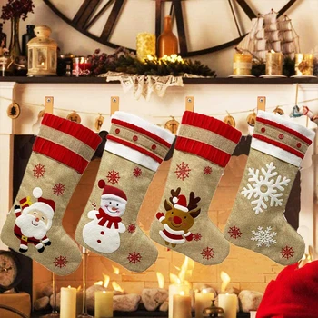 

AA Christmas Stockings, Large Santa Reindeer Snowman Reindeer Snowflake Xmas Stockings for Home Fireplace Décor