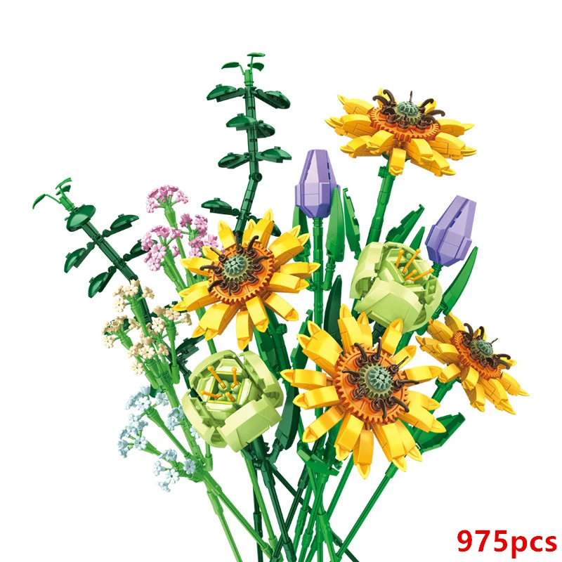 Romantic Rose Flower Vase Garden House Plant Assembly Building Blocks Classic Model Bricks Sets Kids Kit