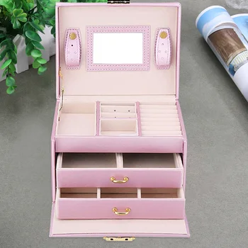 

Desktop Storage Box Sundries Container 3 Layer Storage Box Mirror Large Capacity Makeup Earring Ring Display Organizer