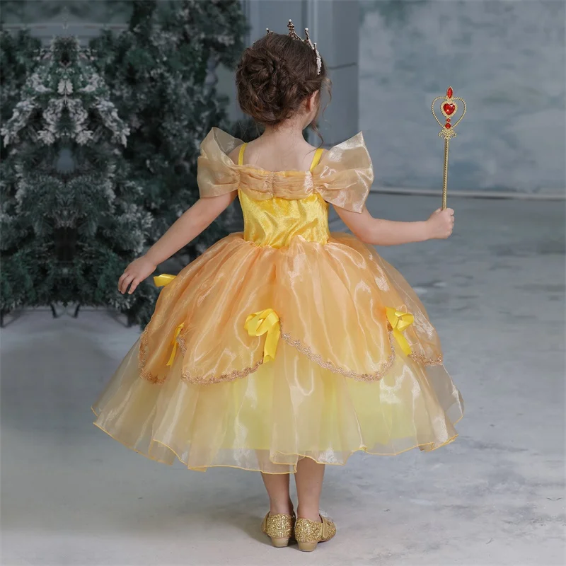 Сказочное рождественское платье для девочек; карнавальный костюм принцессы Белль; Детские платья для девочек; платье Спящей красавицы; платье для Хэллоуина