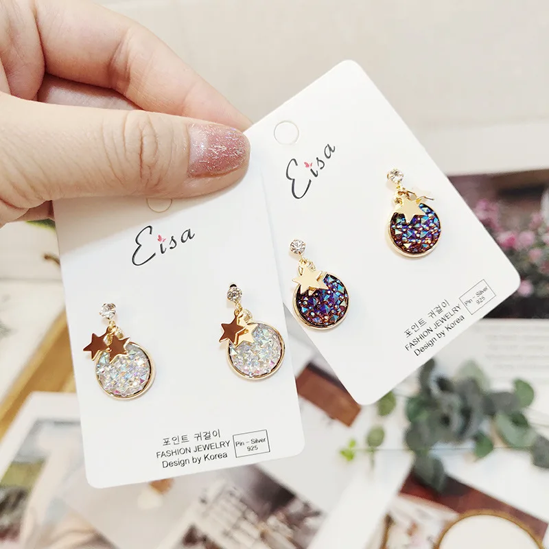 Корейские маленькие милые циркониевые блестки, круглые звезды, гипоаллергенные блестящие женские серьги-гвоздики для девушек, модные ювелирные изделия, вечерние Holiday-JQD5-W2