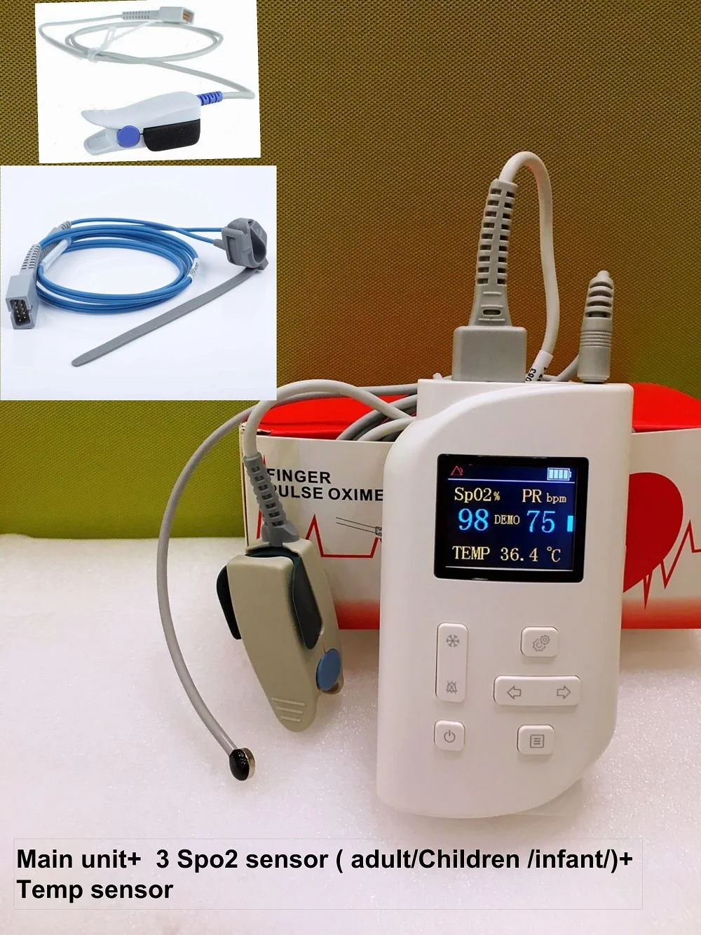 Handheld OLED Screen Pulse Oximeter Oximeter Pulse with SPO2 ， PR，Temp