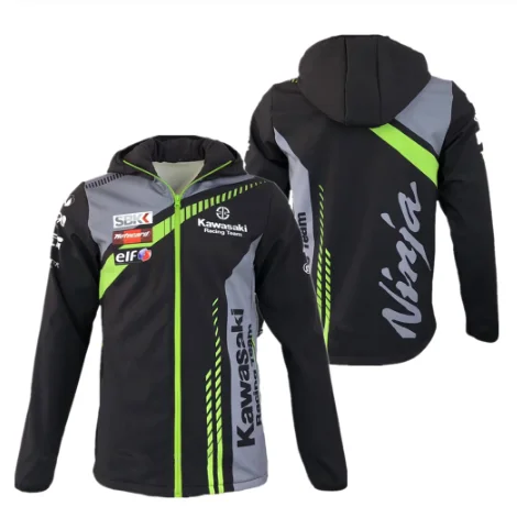 Новинка для kawasaki, толстовки для мотокросса, Спортивная флисовая куртка, мотоциклетные гоночные куртки на молнии, сохраняющие тепло DD - Цвет: Армейский зеленый