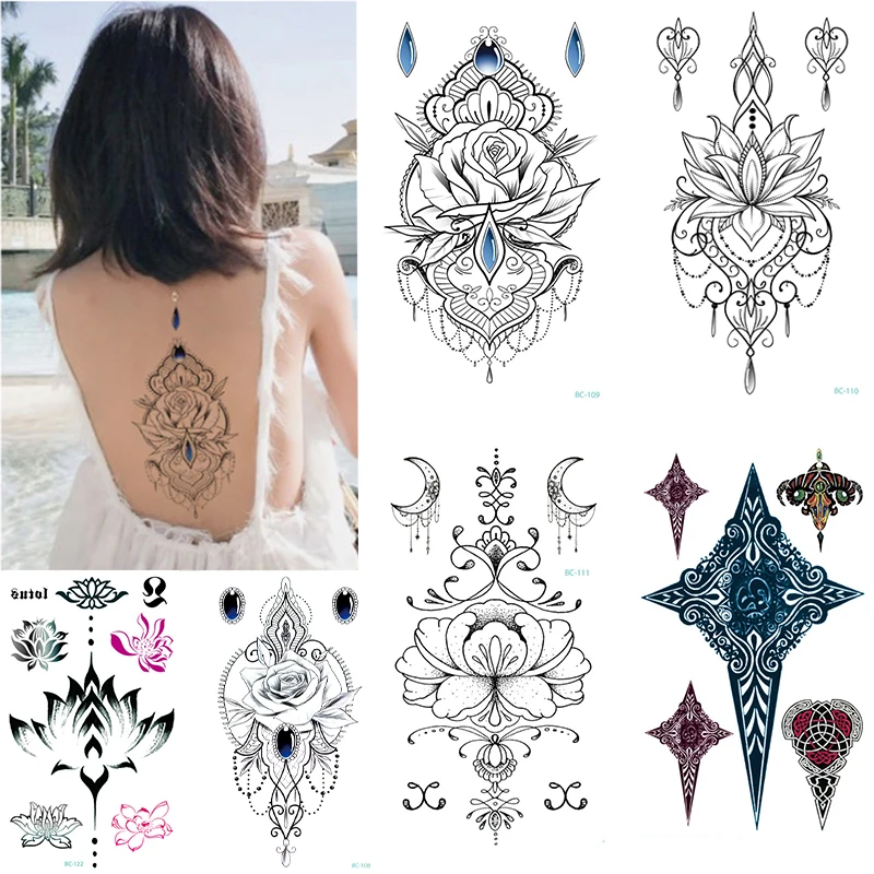 1pcs Temp Body Art Lower Back Temporary Tattoos Fantasy Fake Tattoo For  Women Girls Adult Tribal Flower Waterproof Stickers - Temporary Tattoos -  AliExpress