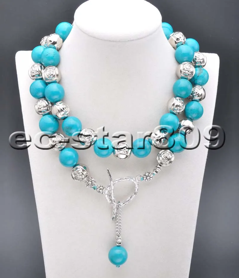 Turquoise S2155 3" натуральный Лазурит бирюза Коралловая розовая бусина ожерелье - Цвет камня: Turquoise