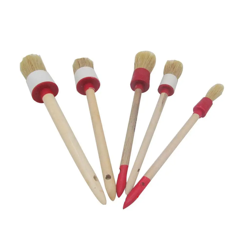5Pcs Soft Car SUV Detailing Wheel Wood Handle Brushes for Cleaning Dash Trim Seats Handy Washable Car Cleaning Tool