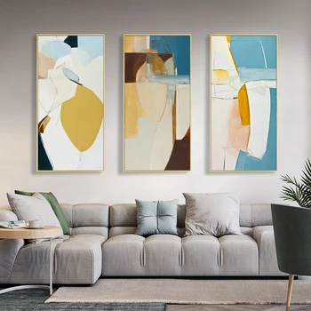 

Abstract Watercolor Canvas Paintings Vertical Geometric Poster and Prints Wall Art Pictures for Living Room Office Home Decor