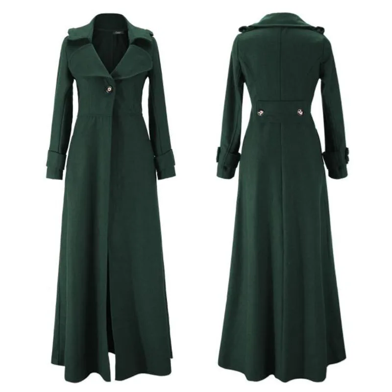 Женское длинное пальто осень зима Cassic полушерстяная смесь Макси Тренч штормовка женская тонкая верхняя одежда Chamarra - Цвет: green