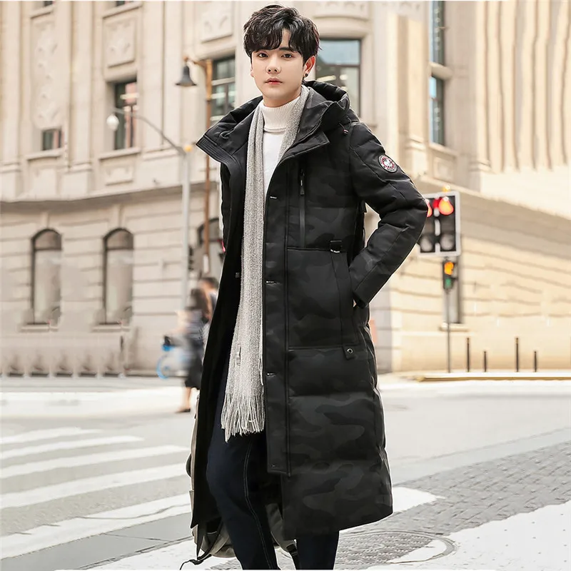 Black camouflage Мужская пуховая куртка новая Длинная зимняя Толстая теплая белая утка утепленная куртка большого размера с капюшоном мужская верхняя одежда зимняя одежда JIA467 - Цвет: Black camouflage