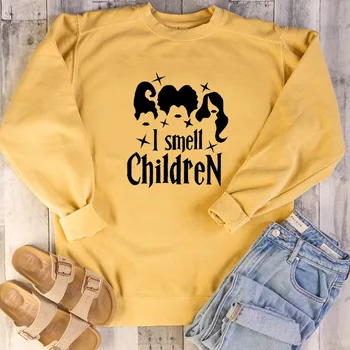

Women Graphic Halloween Witch Pure Cotton Street Style 90s Young Girl Pullovers Tops I Smell Children Sweatshirt