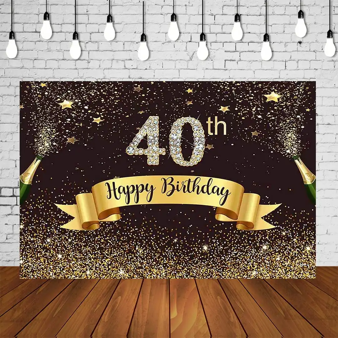 Arriere Plan De Fete D Anniversaire Pour Adultes 40 Ans Femme Et Homme 40e Anniversaire Studio De Photographie Decorations Murales Noires Et Dorees Aliexpress