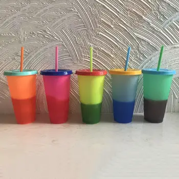 

Reusable Plastic Temperature Color Changing Cold Cup Summer Drink Coffee Cup Mug Water Bottles
