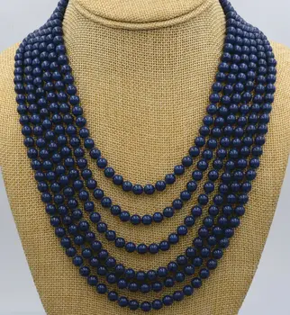 

New 6 rows Charming 6mm blue deep blue lapis lazuli beads necklace 17-24 "