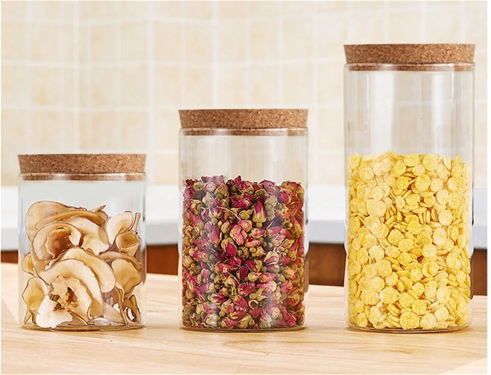 3pcslot 55mm Diameter Glass Airtight Canister Kitchen Storage Bottles Jars Thick Glass Bottles Food Container (3)