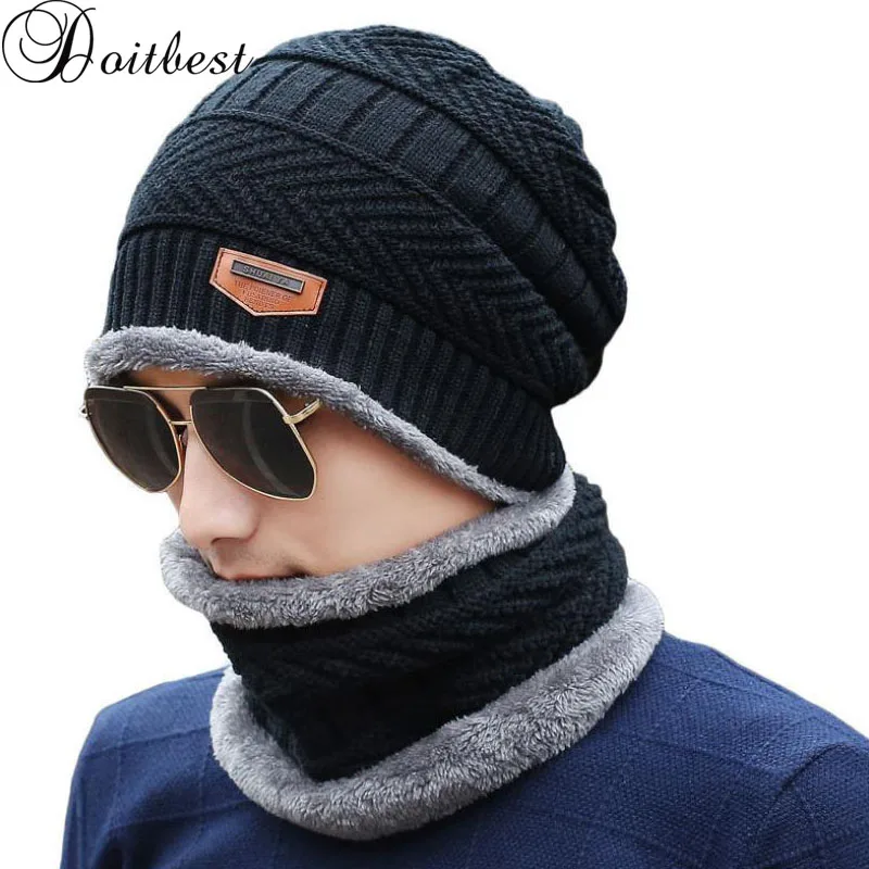 Вязаная шапка Doitbest шапки для подростков вязаные мужские зимние Skullies Bonnet мужчин и