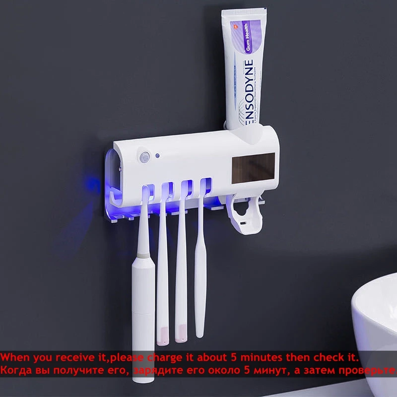 Soporte UV para cepillo de dientes, dispensador de pasta de dientes por energía solar, caja de almacenamiento para baño, multifunción, carga USB