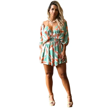 

Sexy Jumpsuit Casual Feather Print Jumpsuit Backless Loose Wide Leg Jumpsuit Summer Wear