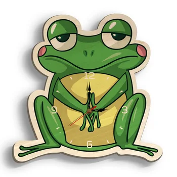 

Creative Wall Clock UV printing Cartoon Clock Nordic Style Lovely Frog Wooden Clock For Baby Room Decor