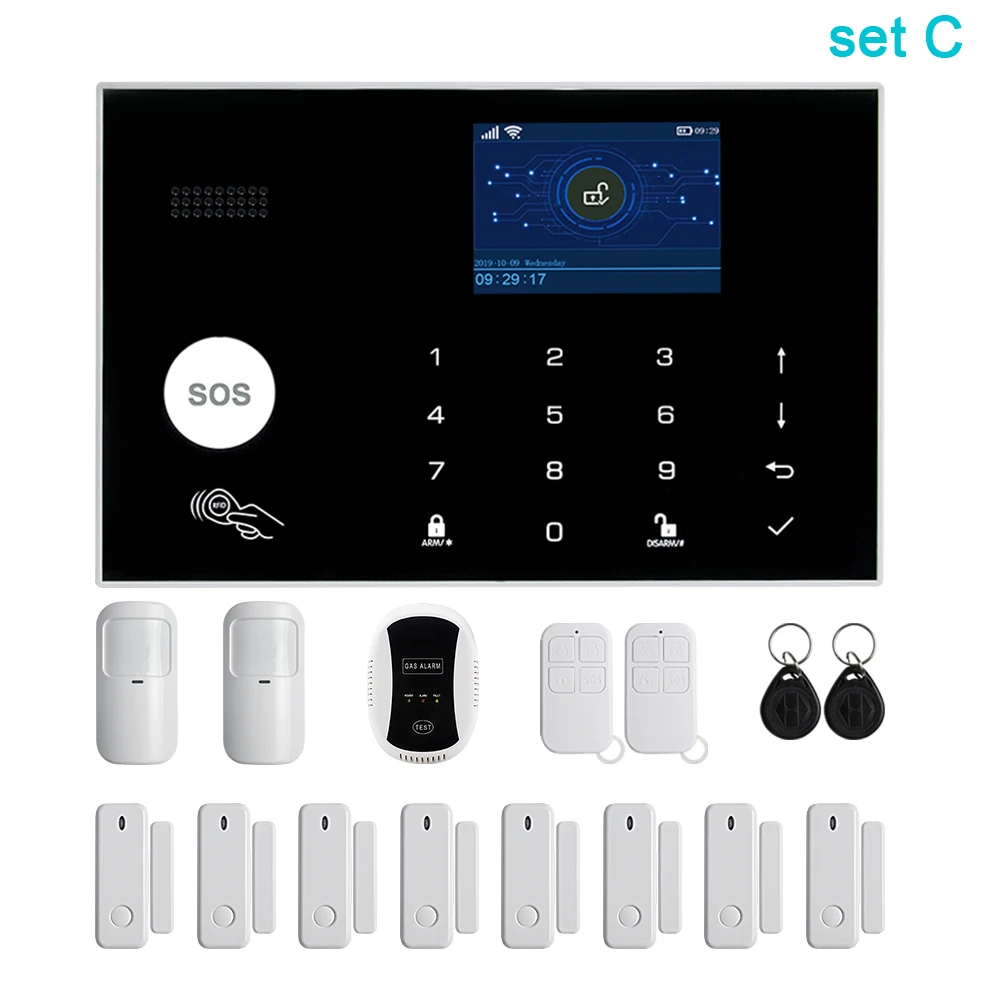 Awaywar Tuya 433 МГц Беспроводная wifi GSM RFID система охранной сигнализации комплект приложение дистанционное управление охранный умный дом PIR дверной детектор - Цвет: Set C