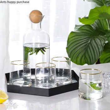 

Cup Pot Set Home Use Living Room Afternoon Tea Teaware 7 Piece Set with Tray 1200ml Water Bottle 260ml Cup Beverage Container