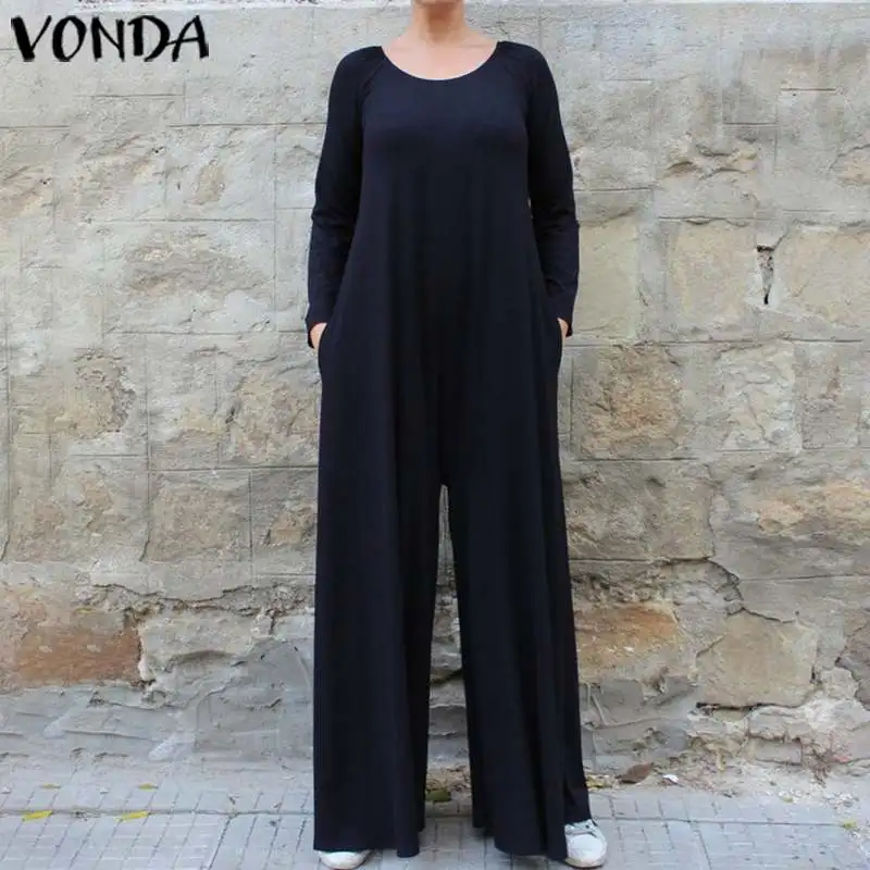 VONDA Women Wide Leg Pants Bohemian Solid Playsuits Long Sleeve Plus Size Oversall Casual Loose Rompers Womens Jumpsuits S-5XL VONDA Women Wide Leg Pants Bohemian Solid Playsuits Long Sleeve Plus Size Oversall Casual Loose Rompers Womens Jumpsuits S-5XL