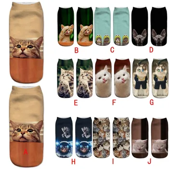 Calcetines informales con estampado 3d de gato para Mujer, calcetín Deportivo, media